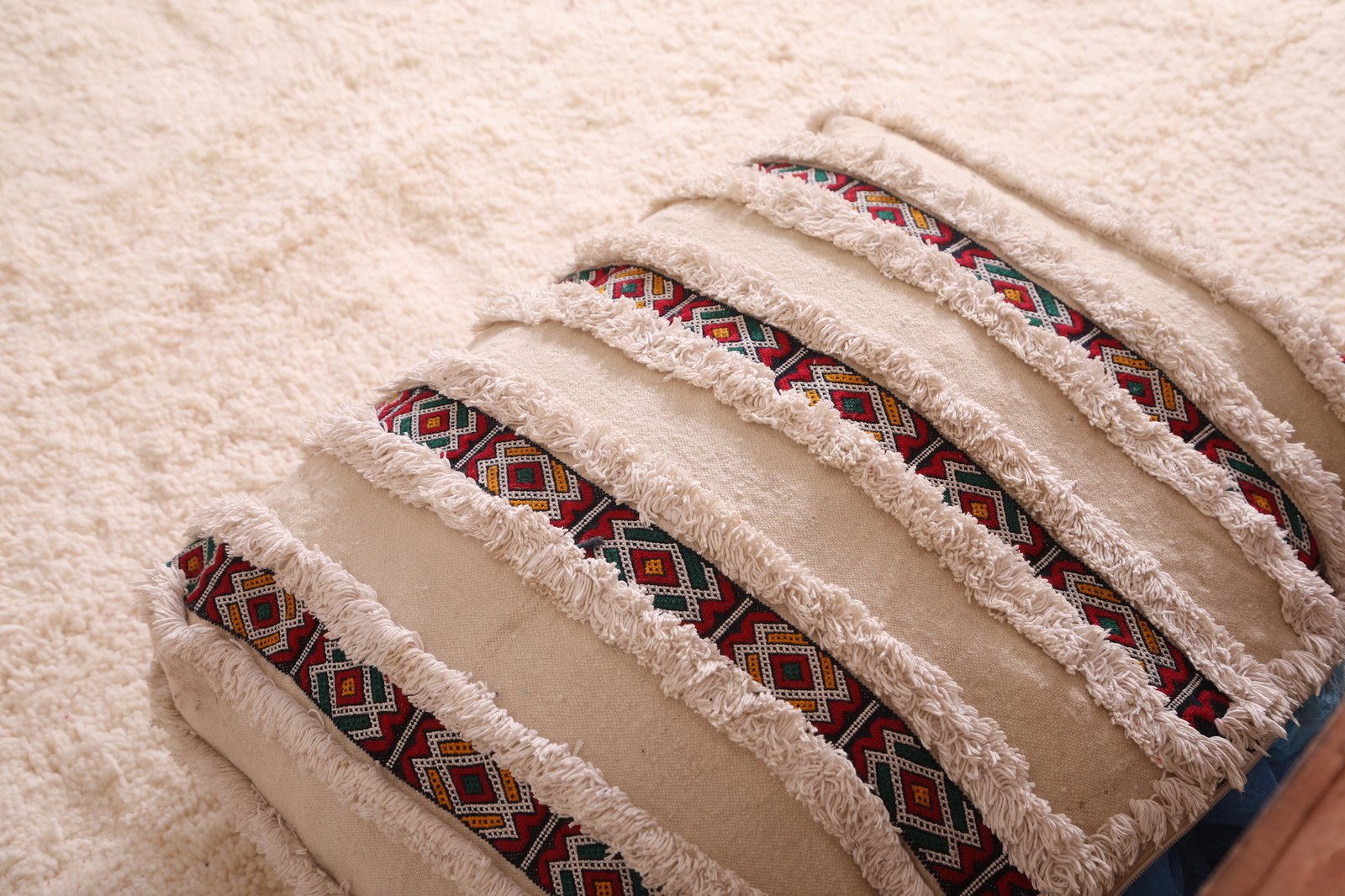 Cream Moroccan Handira Pouf | Berber Wedding Floor Cushion - Image 5