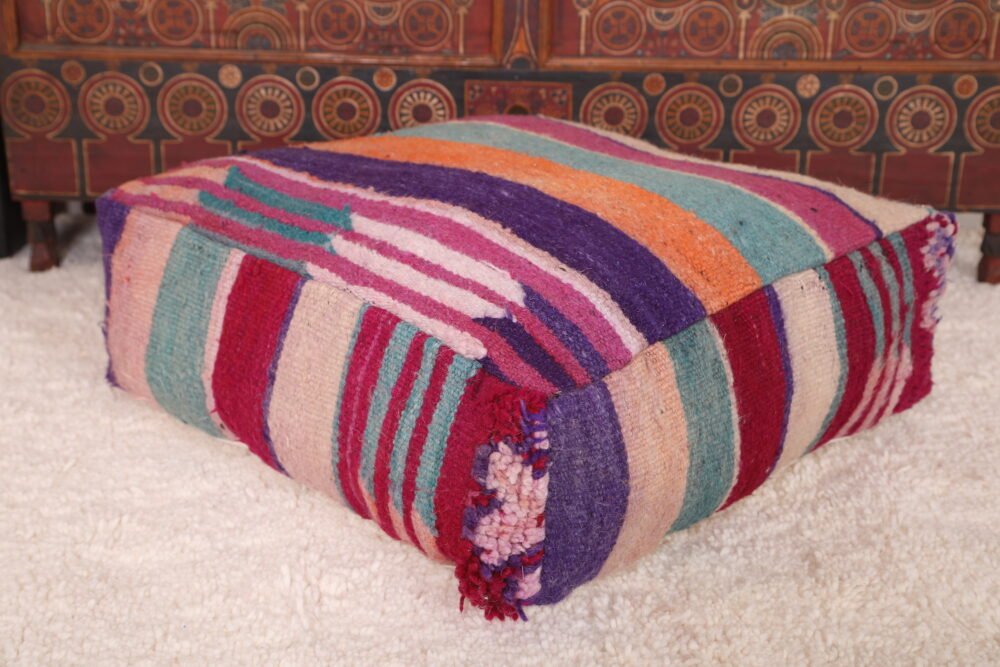 Multicolor Moroccan Pouf | Handwoven Wool Floor Cushion