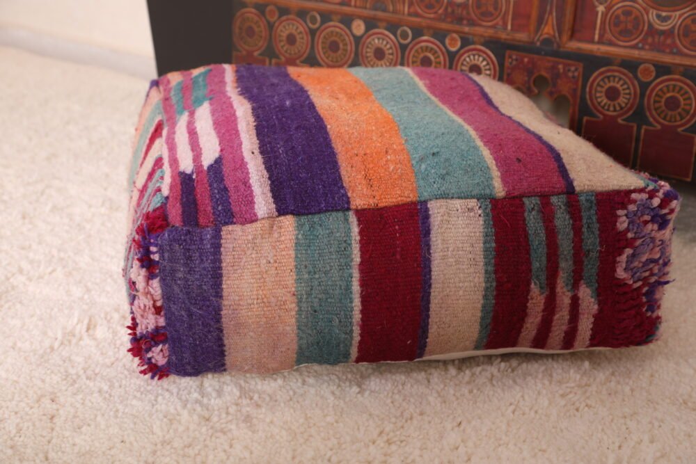 Multicolor Moroccan Pouf | Handwoven Wool Floor Cushion - Image 6
