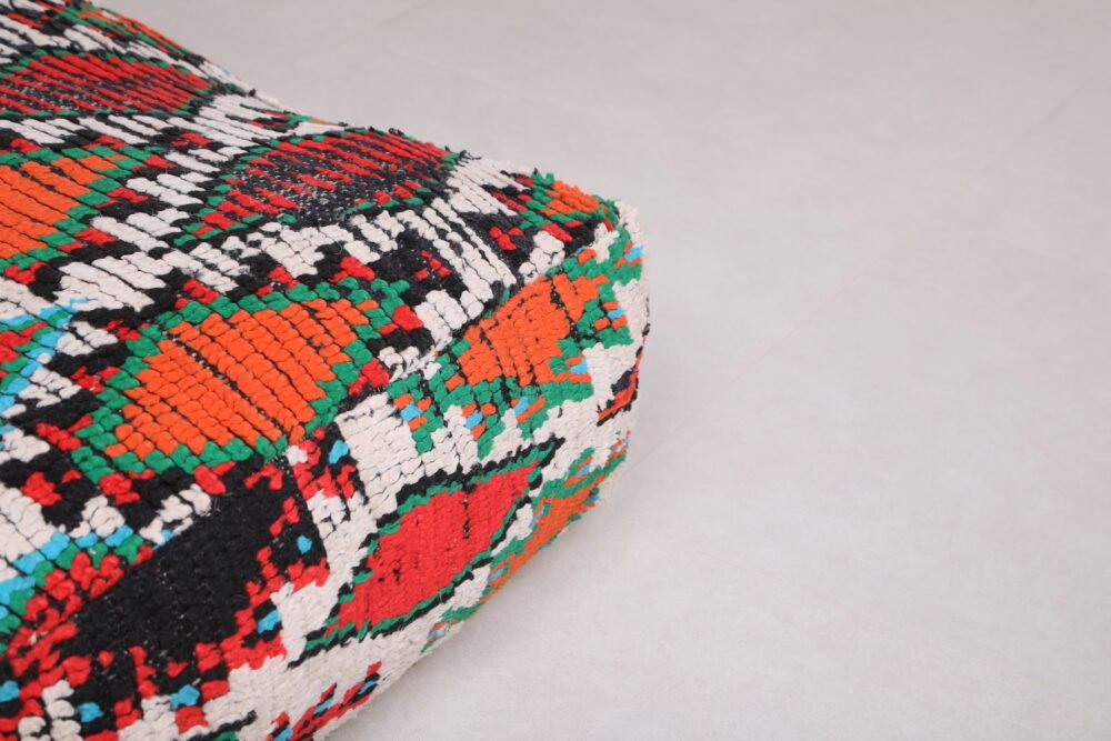 Multicolor Moroccan Pouf | Red, Green, and Black Tribal Floor Cushion - Image 2