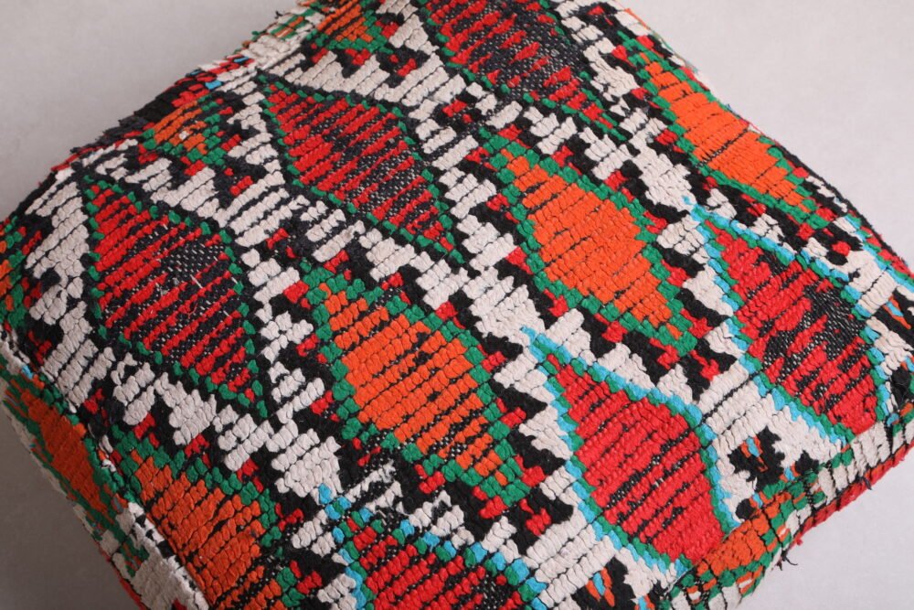 Multicolor Moroccan Pouf | Red, Green, and Black Tribal Floor Cushion - Image 3