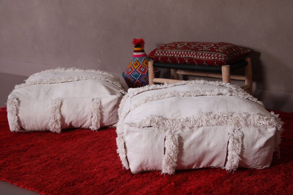 Minimalist White Moroccan Pouf Set | Handira-Inspired Floor Cushions - Image 9