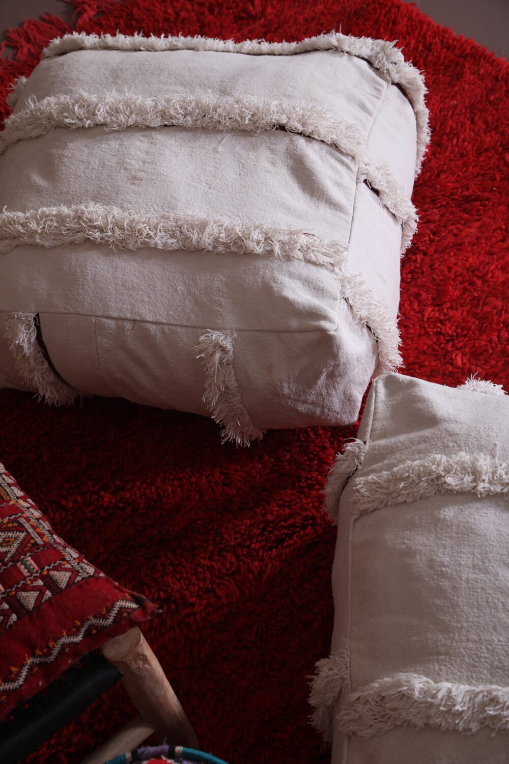 Minimalist White Moroccan Pouf Set | Handira-Inspired Floor Cushions - Image 10