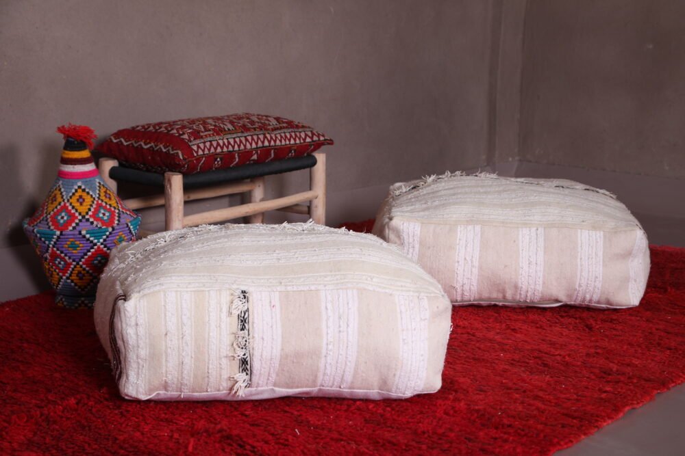 Minimalist Floor Poufs in Cream and White | Berber Artisan Pair - Image 8