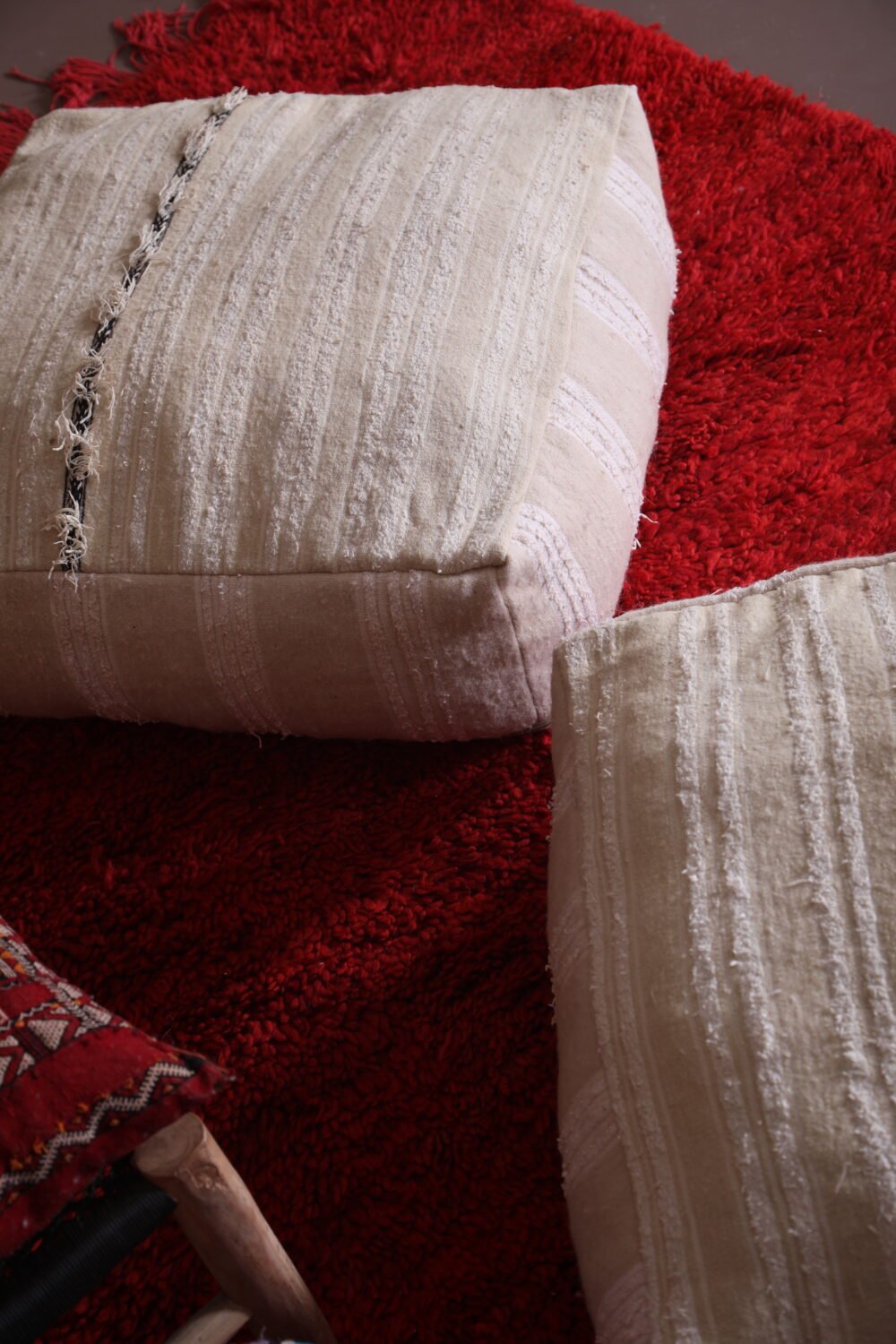 Minimalist Floor Poufs in Cream and White | Berber Artisan Pair - Image 9