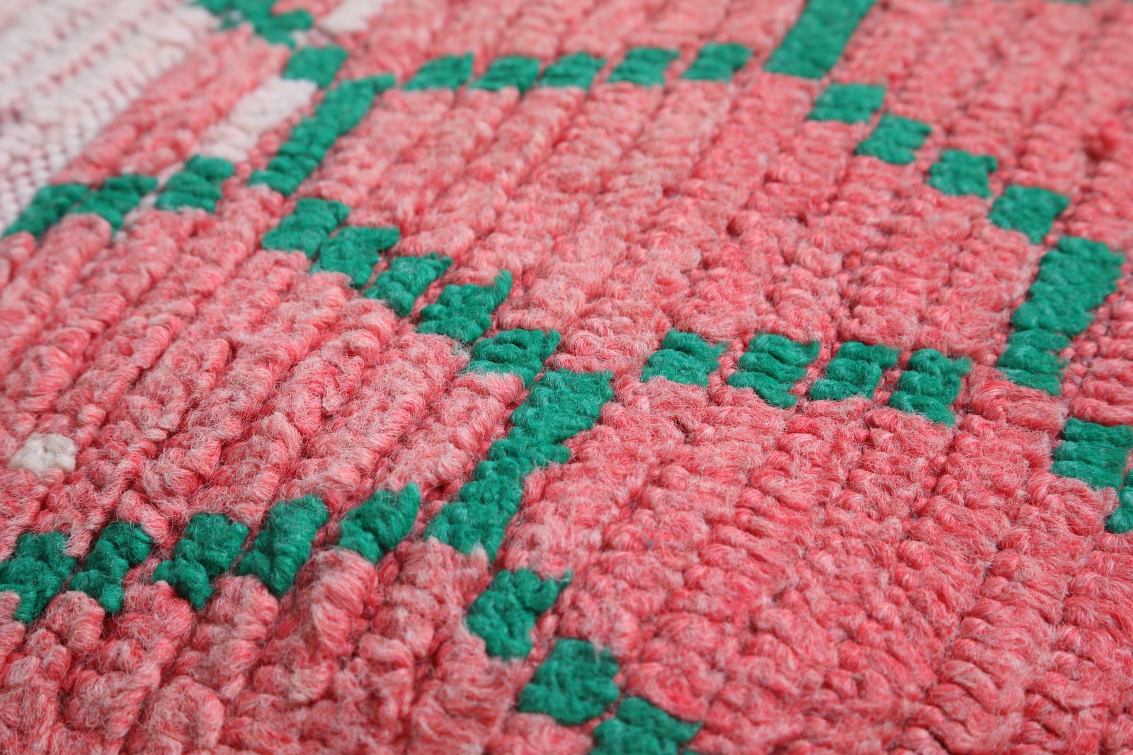 Moroccan Floor Pouf | Handwoven Coral and Emerald Tribal Seat - Image 4