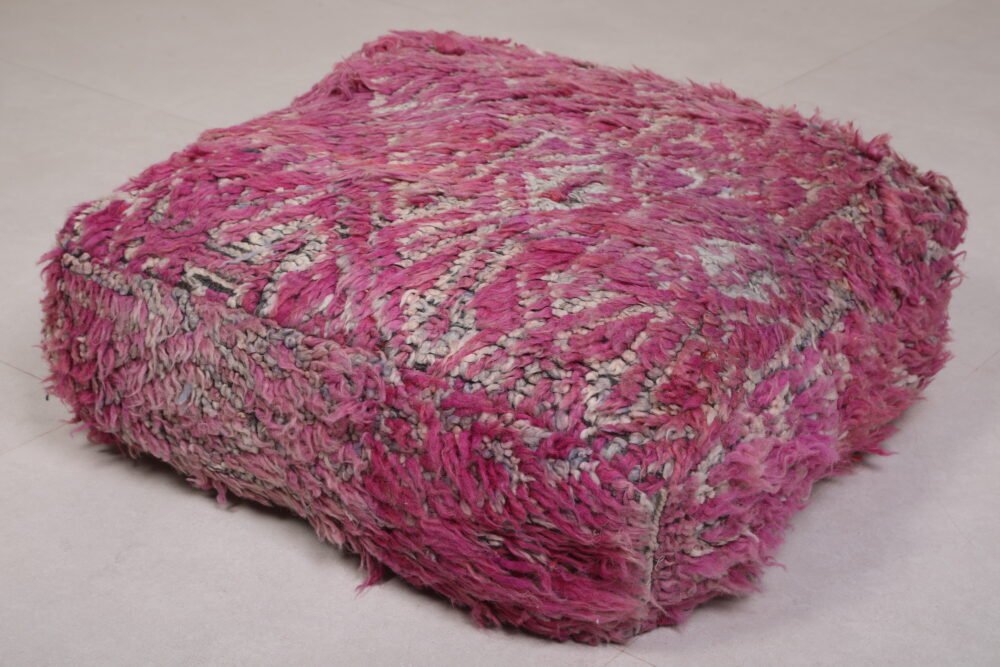 Vintage Pink Moroccan Poufs | Shaggy Berber Floor Cushions - Image 2