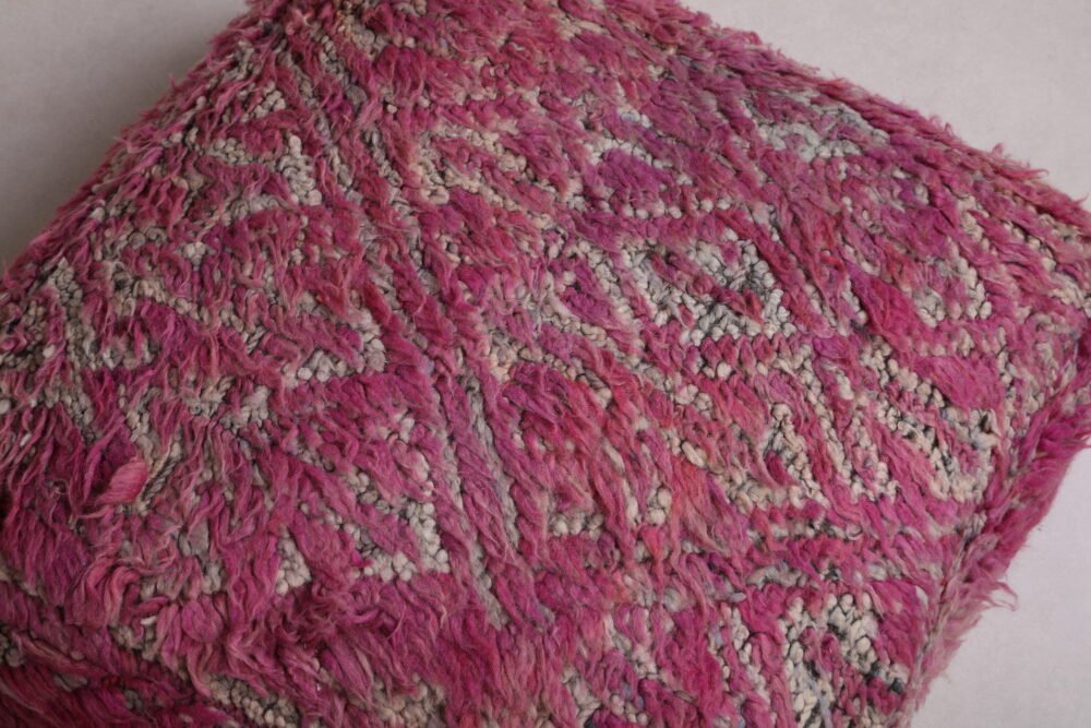 Vintage Pink Moroccan Poufs | Shaggy Berber Floor Cushions - Image 3