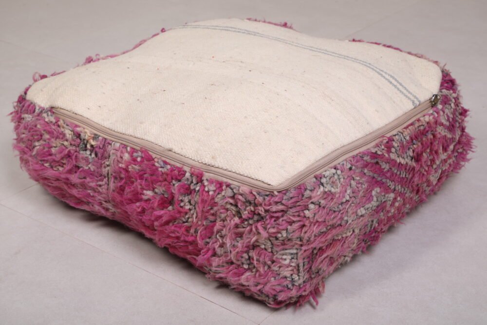 Vintage Pink Moroccan Poufs | Shaggy Berber Floor Cushions - Image 4