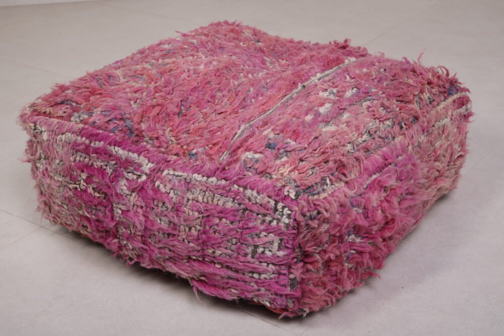Vintage Pink Moroccan Poufs | Shaggy Berber Floor Cushions - Image 5