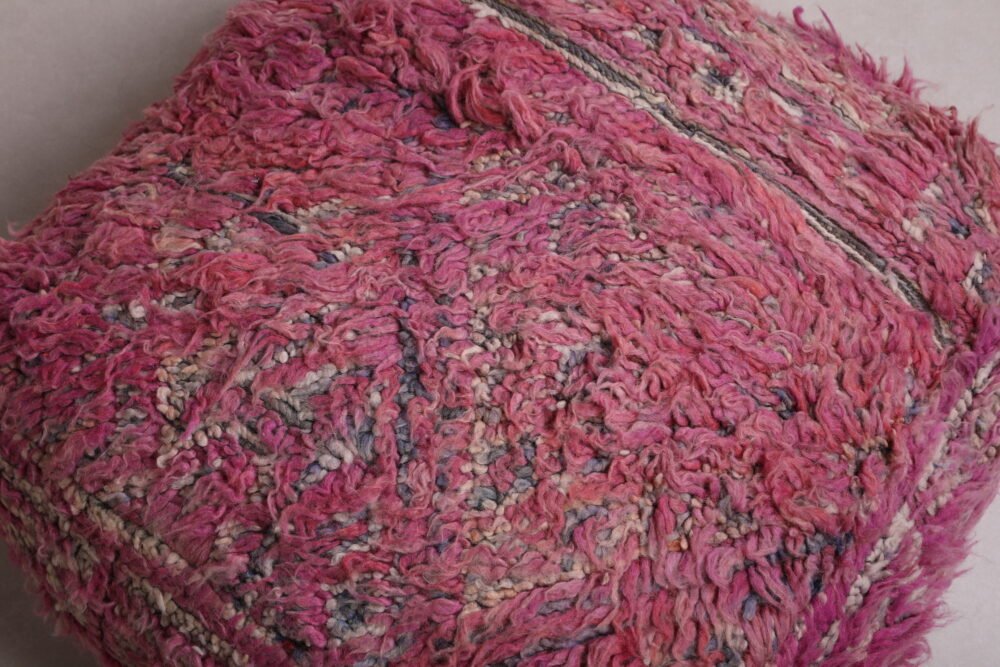 Vintage Pink Moroccan Poufs | Shaggy Berber Floor Cushions - Image 6