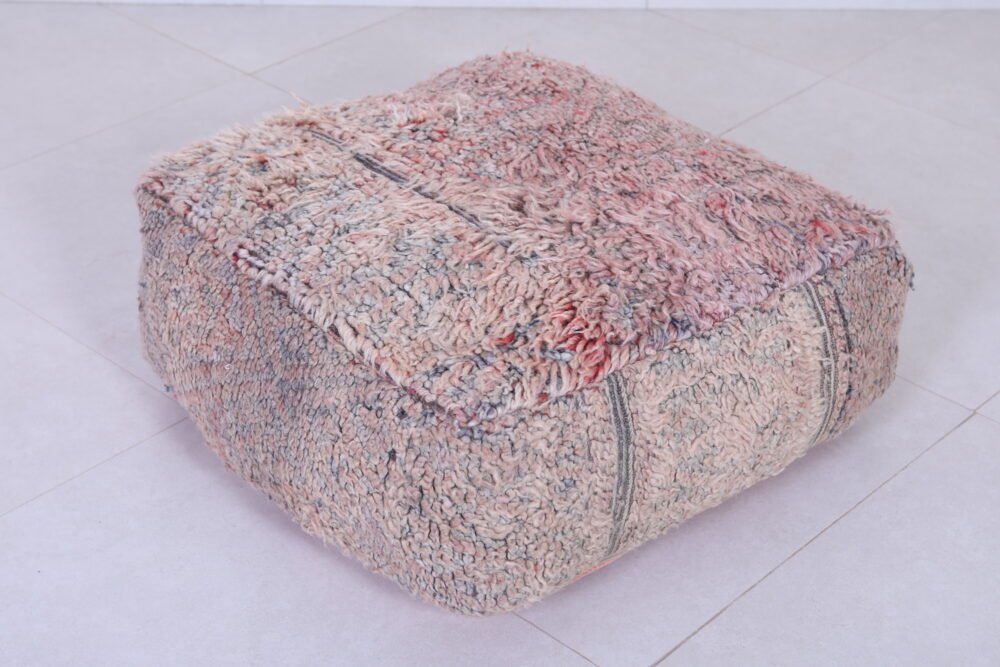Soft Blush Moroccan Pouf | Handwoven Neutral Floor Cushion - Image 2