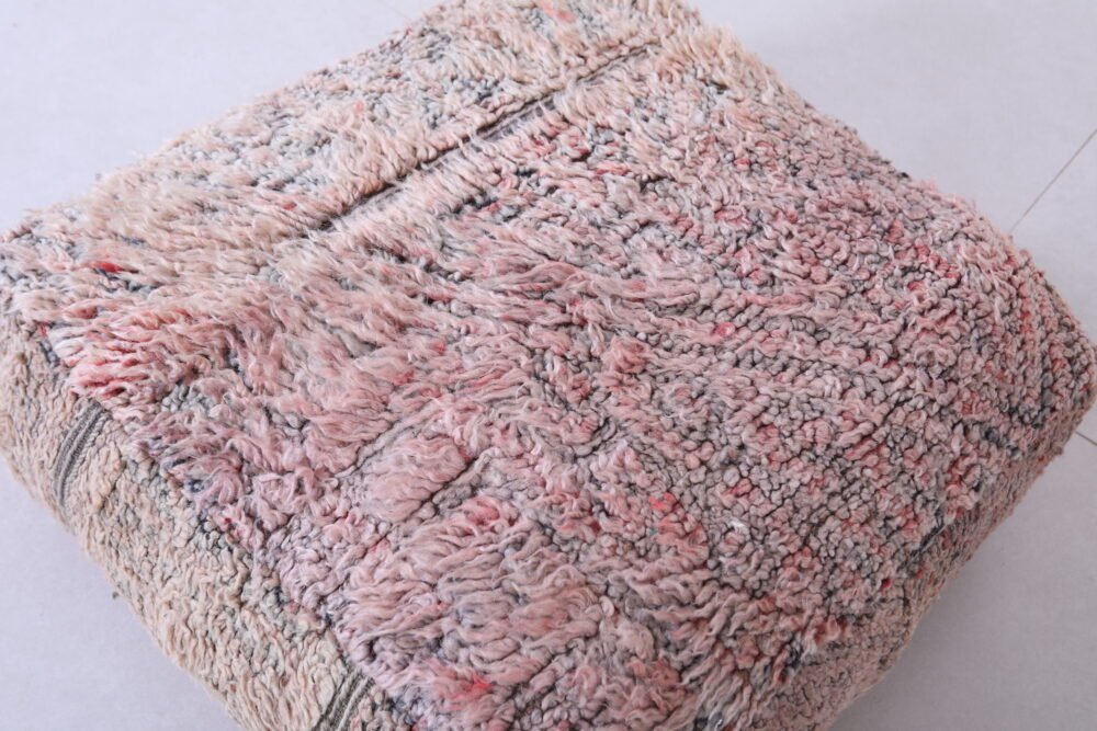Soft Blush Moroccan Pouf | Handwoven Neutral Floor Cushion - Image 3