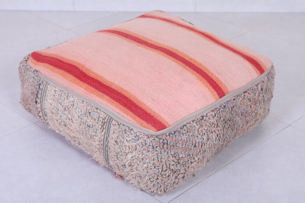 Soft Blush Moroccan Pouf | Handwoven Neutral Floor Cushion - Image 4