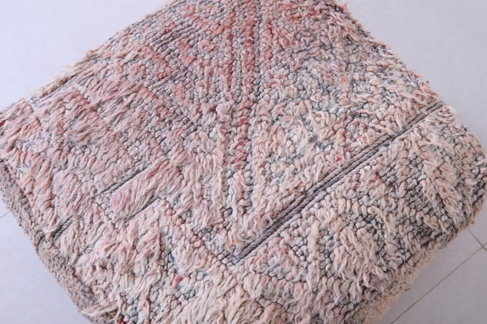 Soft Blush Moroccan Pouf | Handwoven Neutral Floor Cushion - Image 6