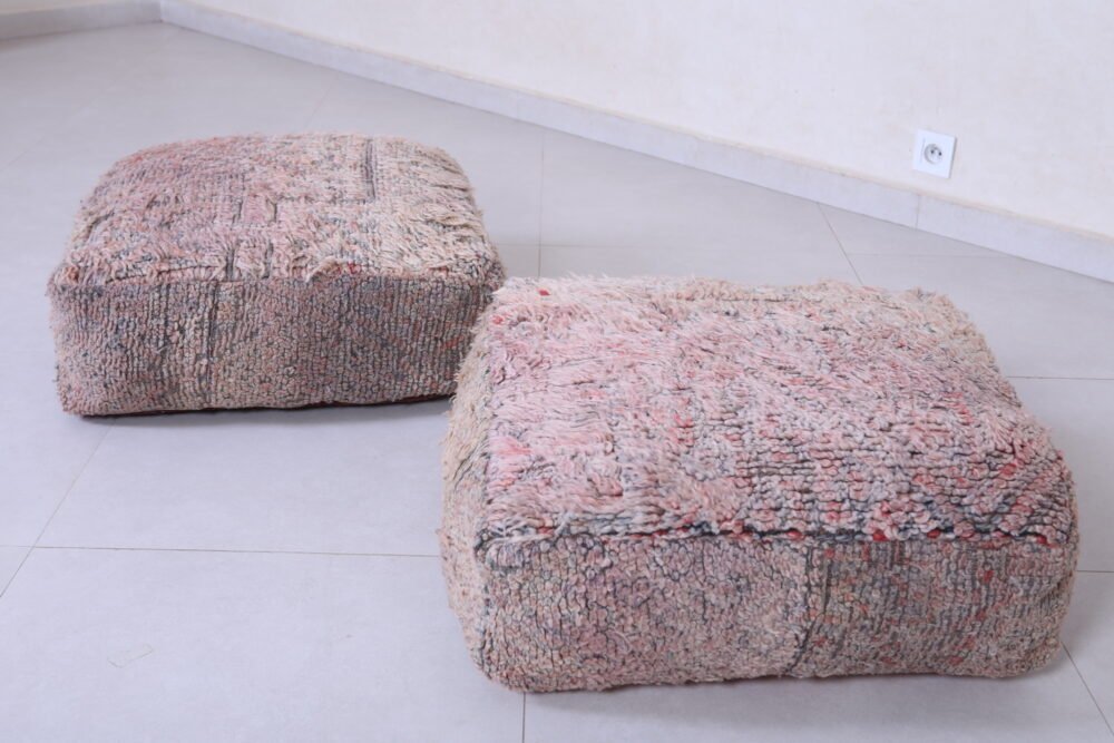 Soft Blush Moroccan Pouf | Handwoven Neutral Floor Cushion - Image 8