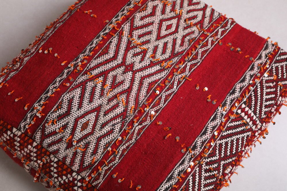 Berber Ottoman Pair | Bold Red Moroccan Poufs - Image 3