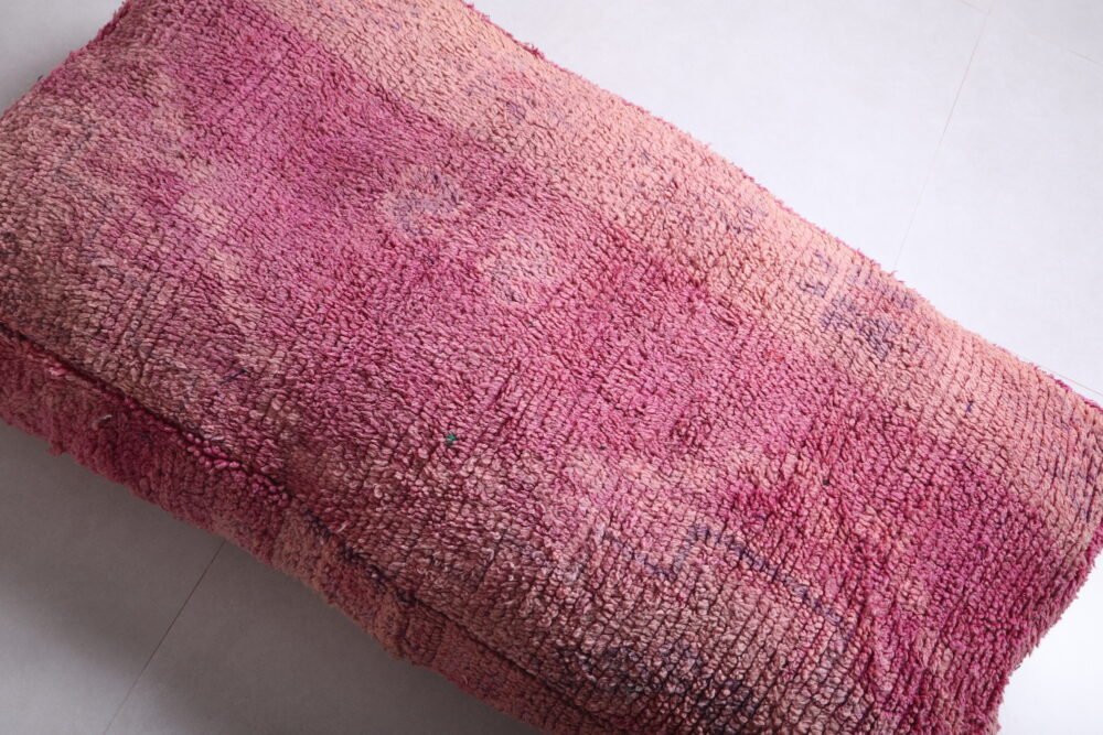 Vintage Long Pink Pouf Ottoman | Handwoven Berber Bench - Image 4