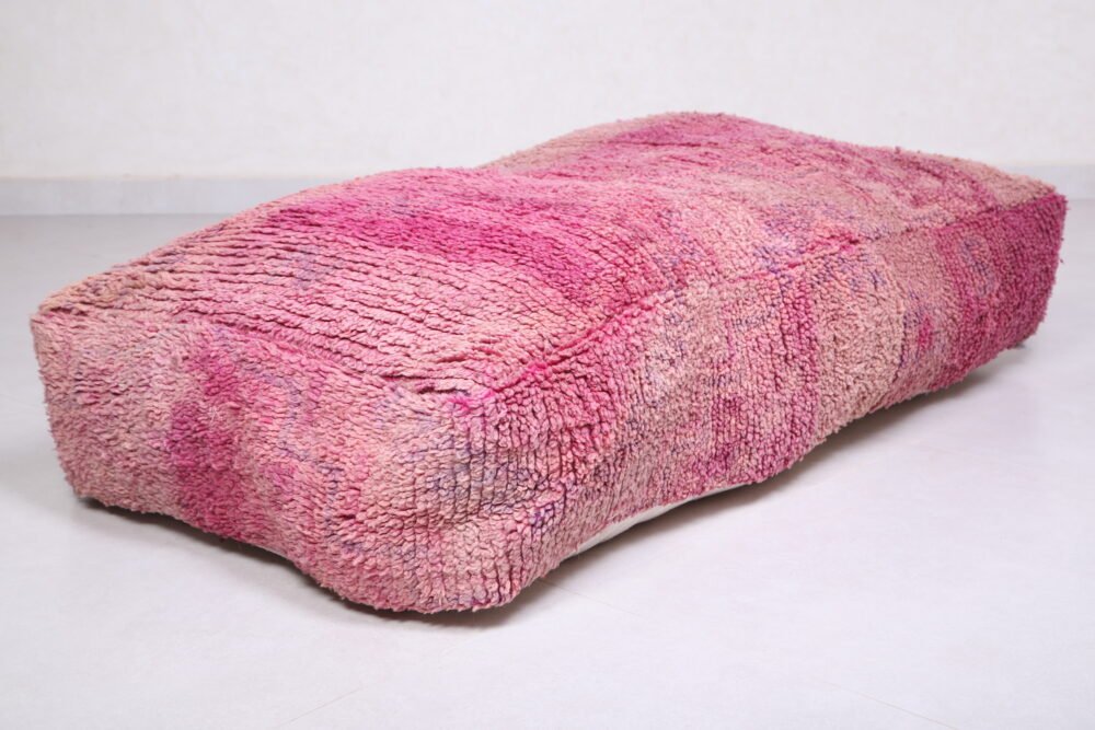 Vintage Long Pink Pouf Ottoman | Handwoven Berber Bench - Image 7