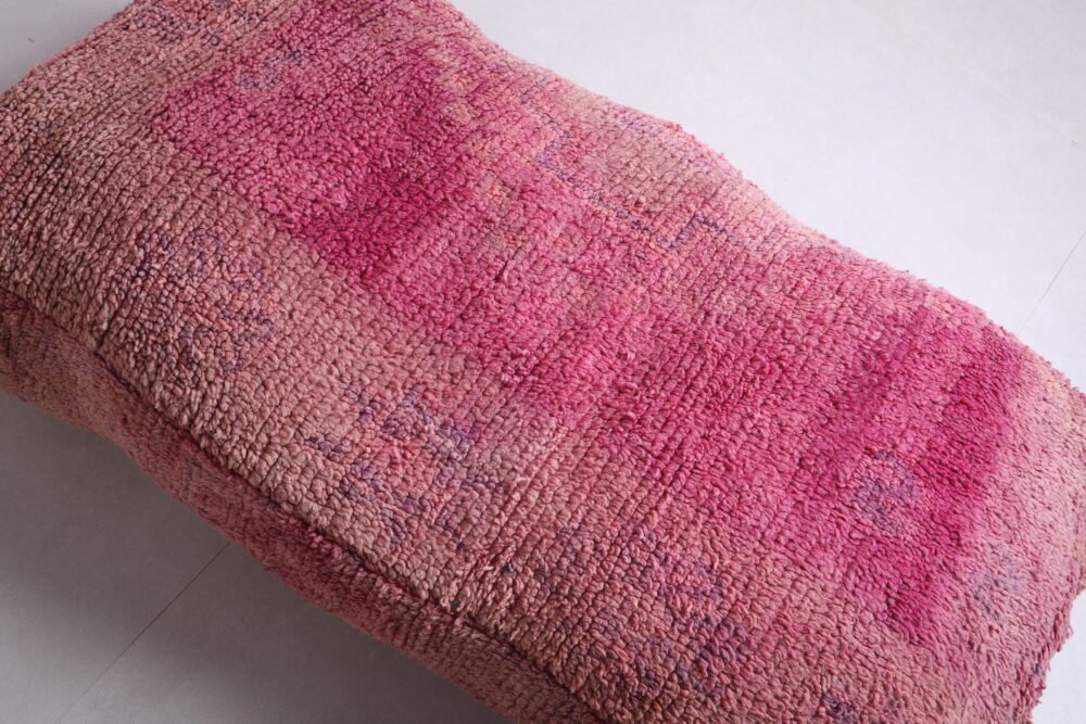Vintage Long Pink Pouf Ottoman | Handwoven Berber Bench - Image 8