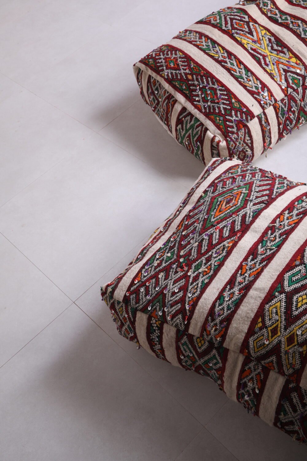 Moroccan Floor Poufs with Tribal Patterns | Long Berber Ottomans - Image 10