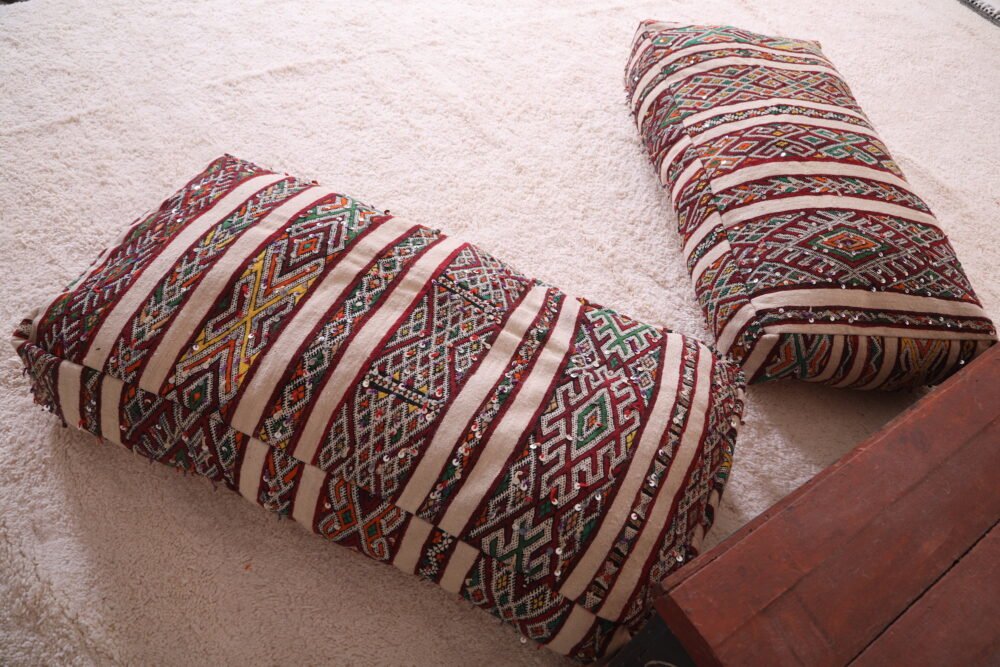 Moroccan Floor Poufs with Tribal Patterns | Long Berber Ottomans - Image 2