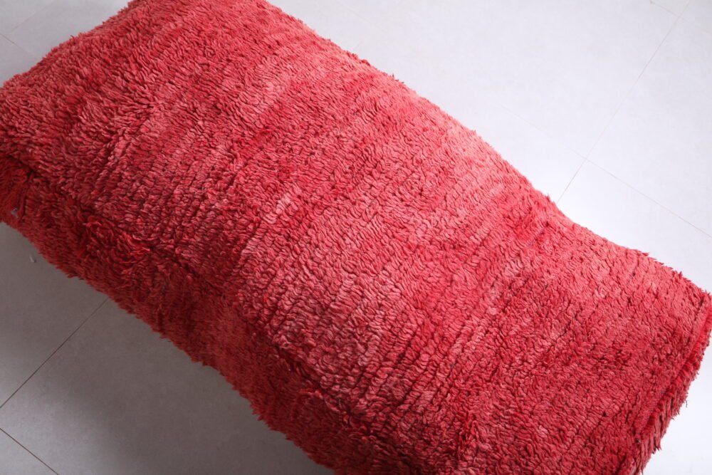 Long Red Moroccan Shag Pouf | Floor Ottoman - Image 3