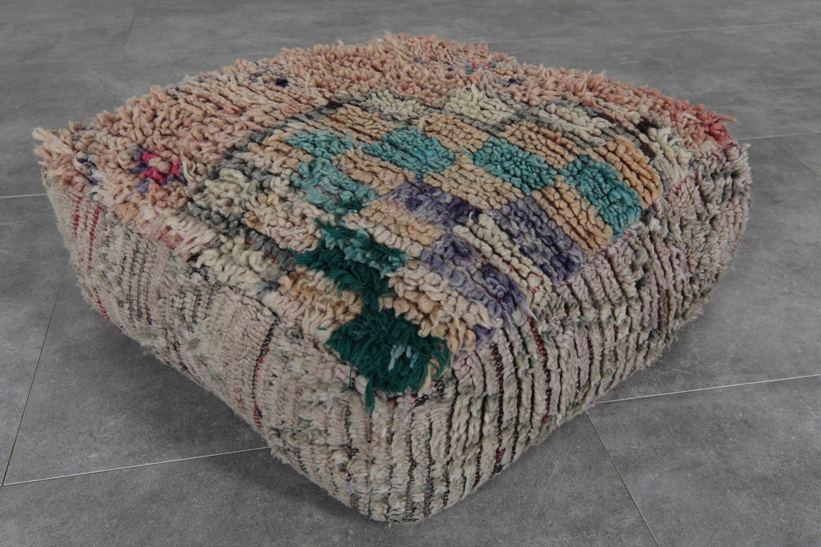 Boho Moroccan Pouf | Multicolor Grid Pattern Floor Seat
