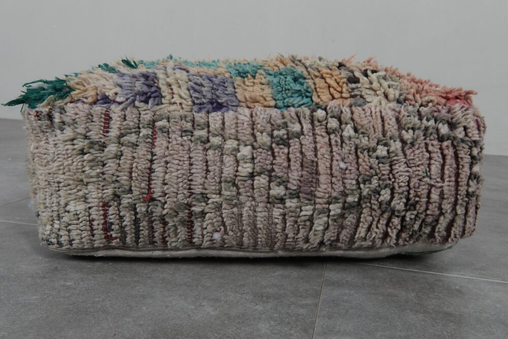 Boho Moroccan Pouf | Multicolor Grid Pattern Floor Seat - Image 3
