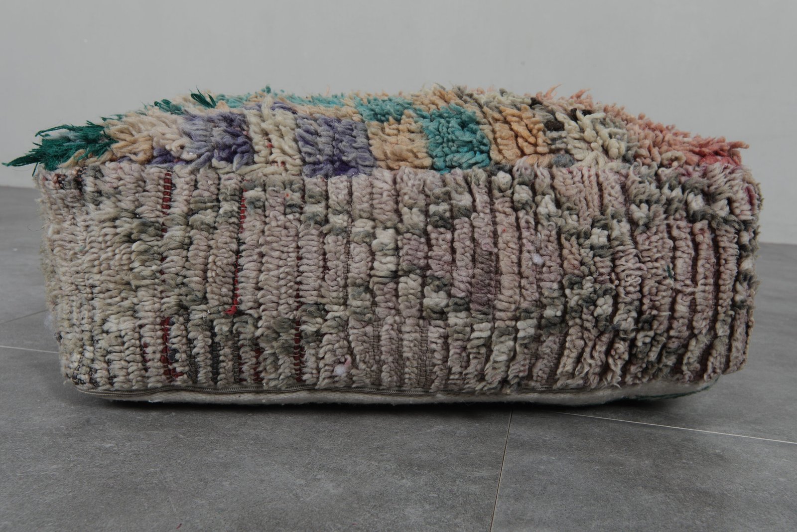 Boho Moroccan Pouf | Multicolor Grid Pattern Floor Seat - Image 3