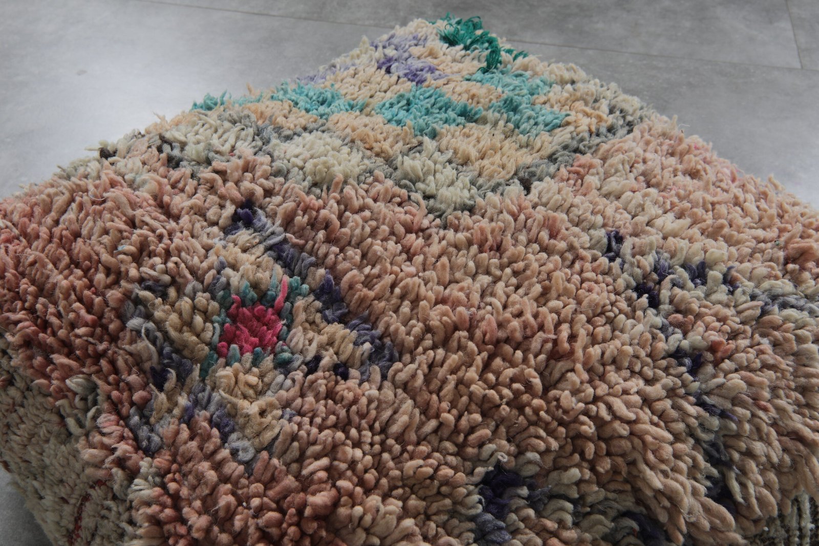 Boho Moroccan Pouf | Multicolor Grid Pattern Floor Seat - Image 4
