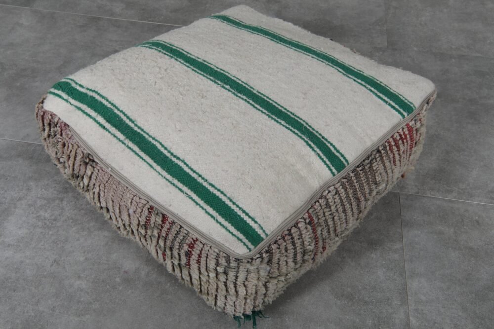 Boho Moroccan Pouf | Multicolor Grid Pattern Floor Seat - Image 5