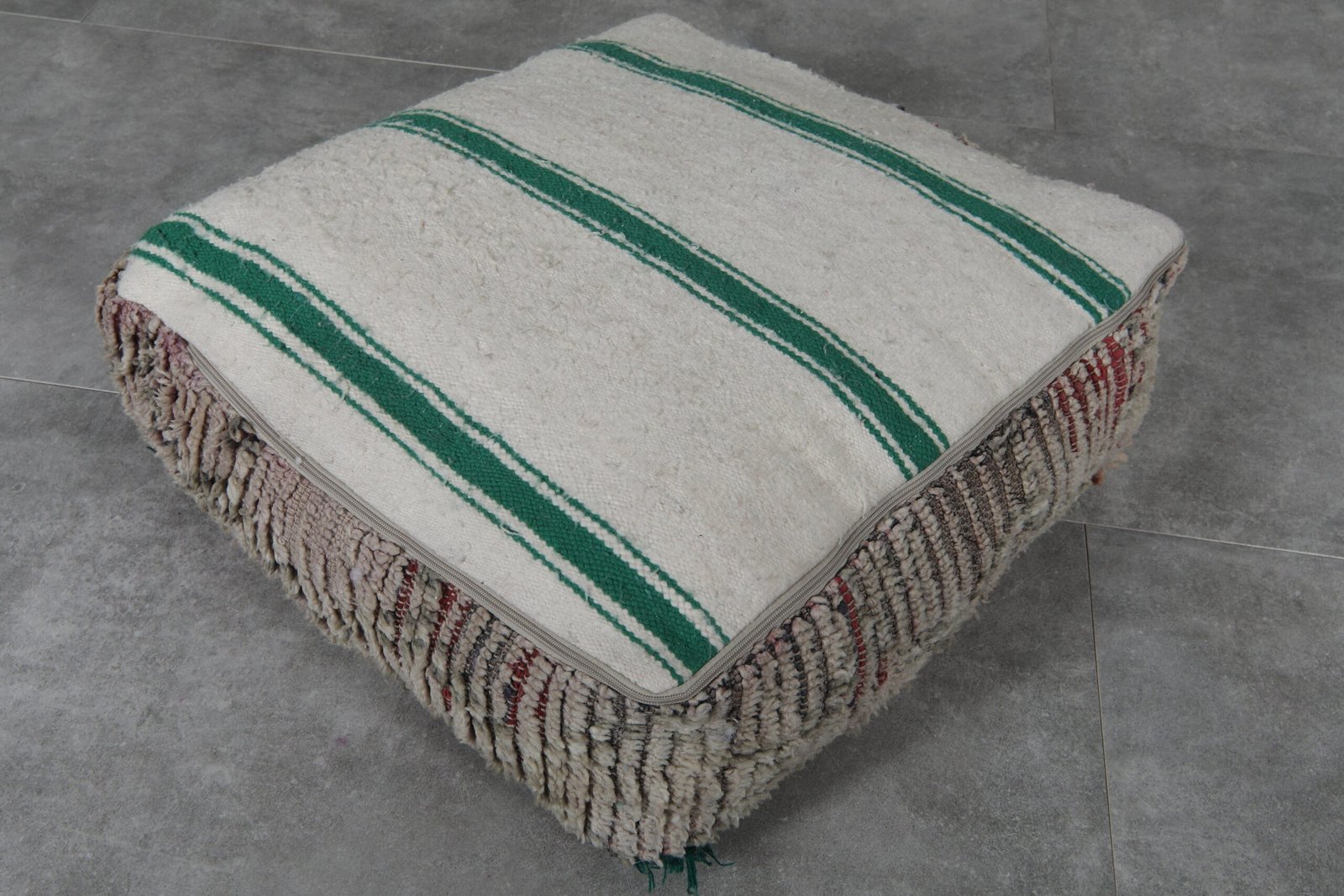 Boho Moroccan Pouf | Multicolor Grid Pattern Floor Seat - Image 5