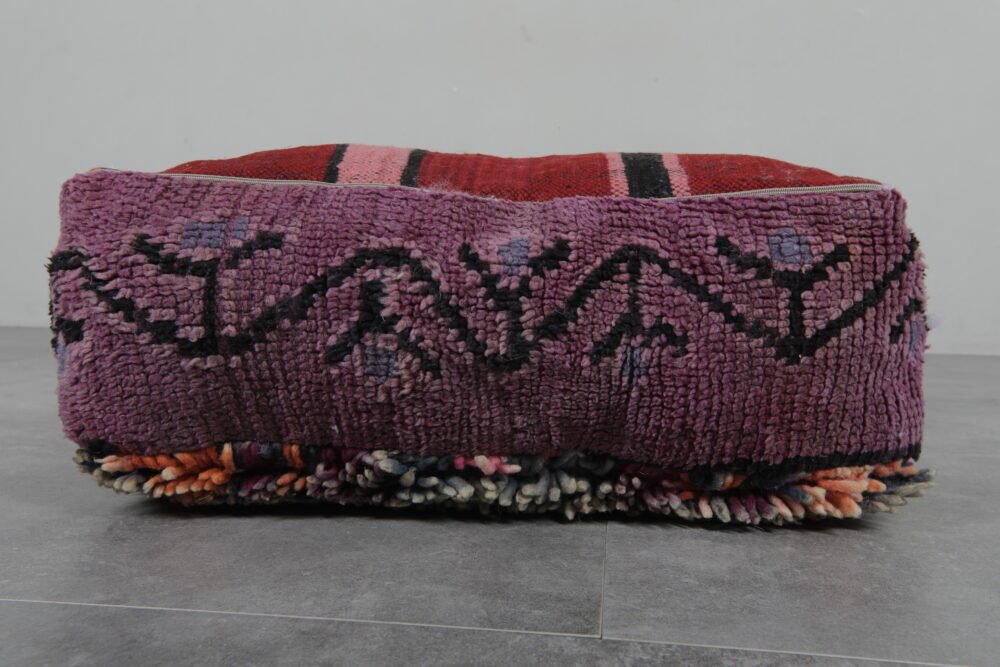 Shaggy Wool Pouf | Purple and Apricot Moroccan Ottoman - Image 6