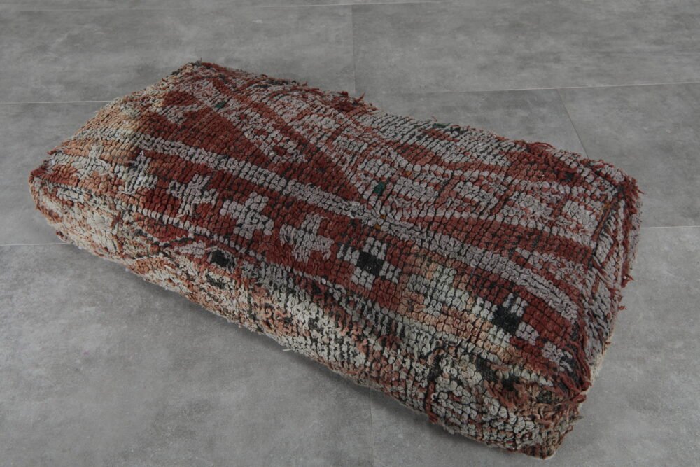 Earthy Brown Moroccan Floor Pouf | Vintage Wool Rug Ottoman - Image 5