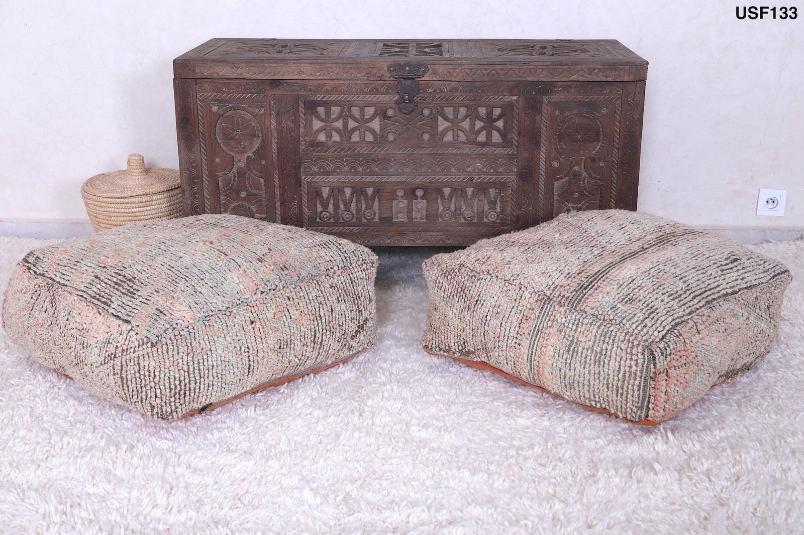Vintage Wool Pouf | Soft Pastel Moroccan Ottoman - Image 9