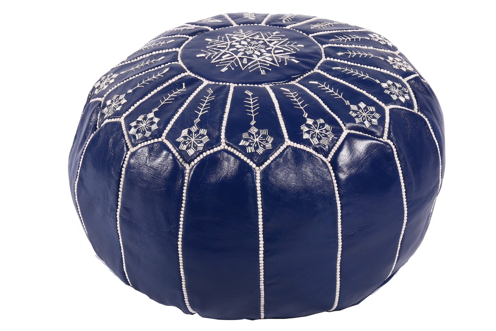 Navy blue Moroccan leather pouf