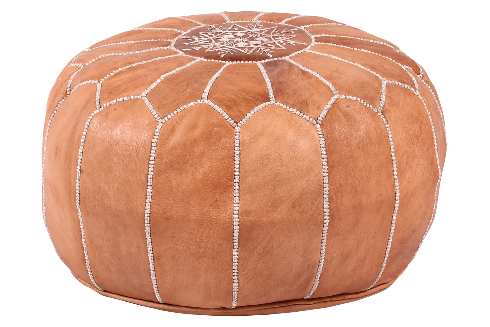 Natural tan Moroccan leather pouf