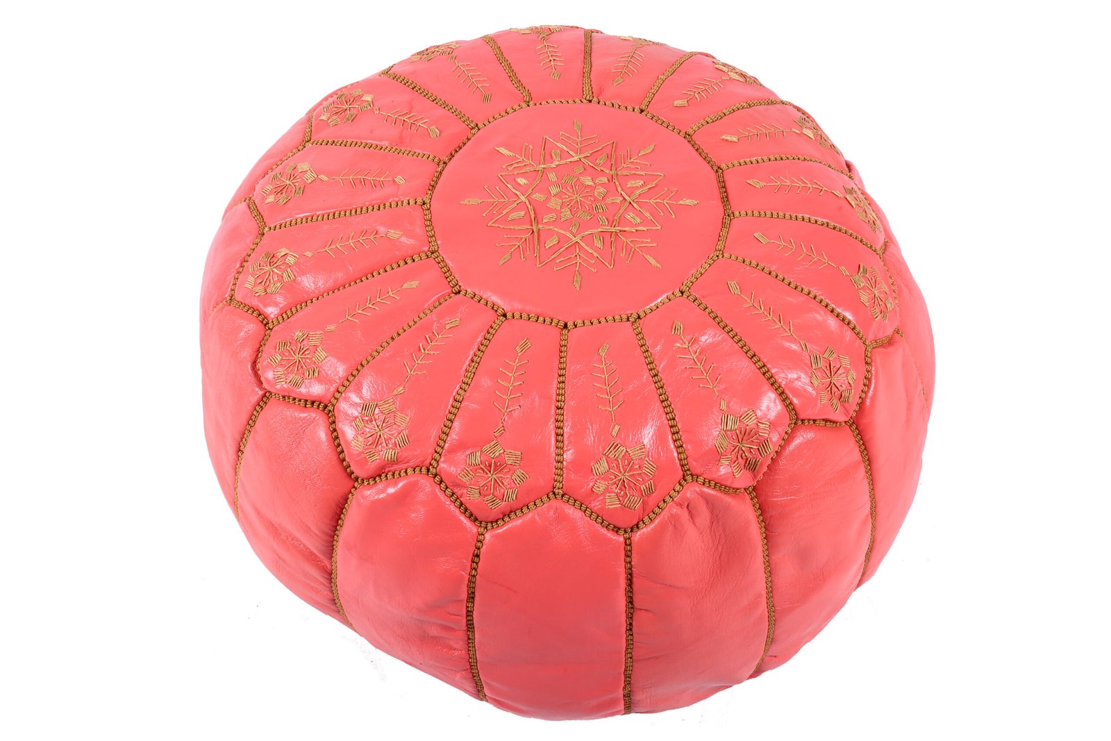 Coral Pink Leather Moroccan Pouf