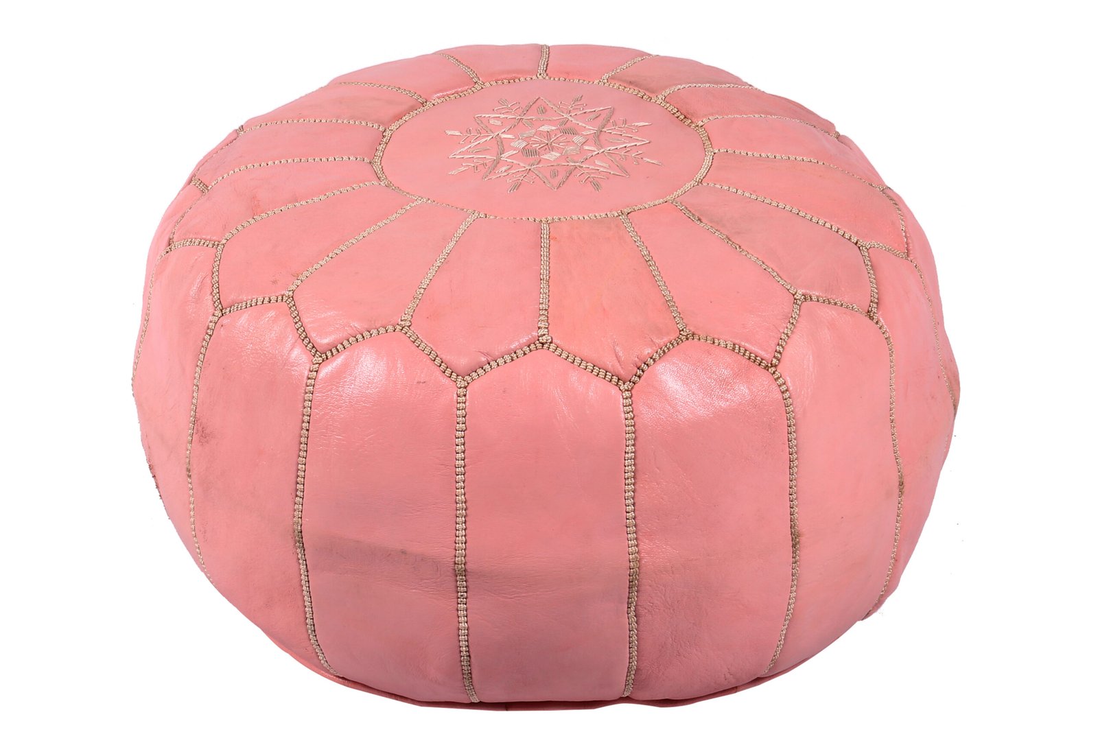 Blush Pink Moroccan Leather Pouf