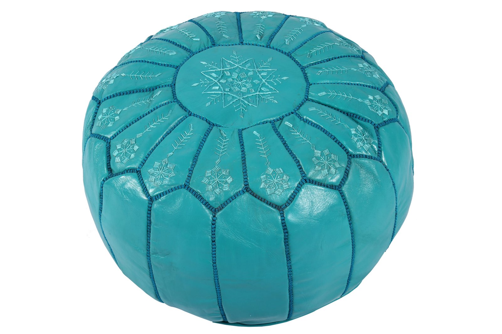Turquoise Moroccan Leather Pouf