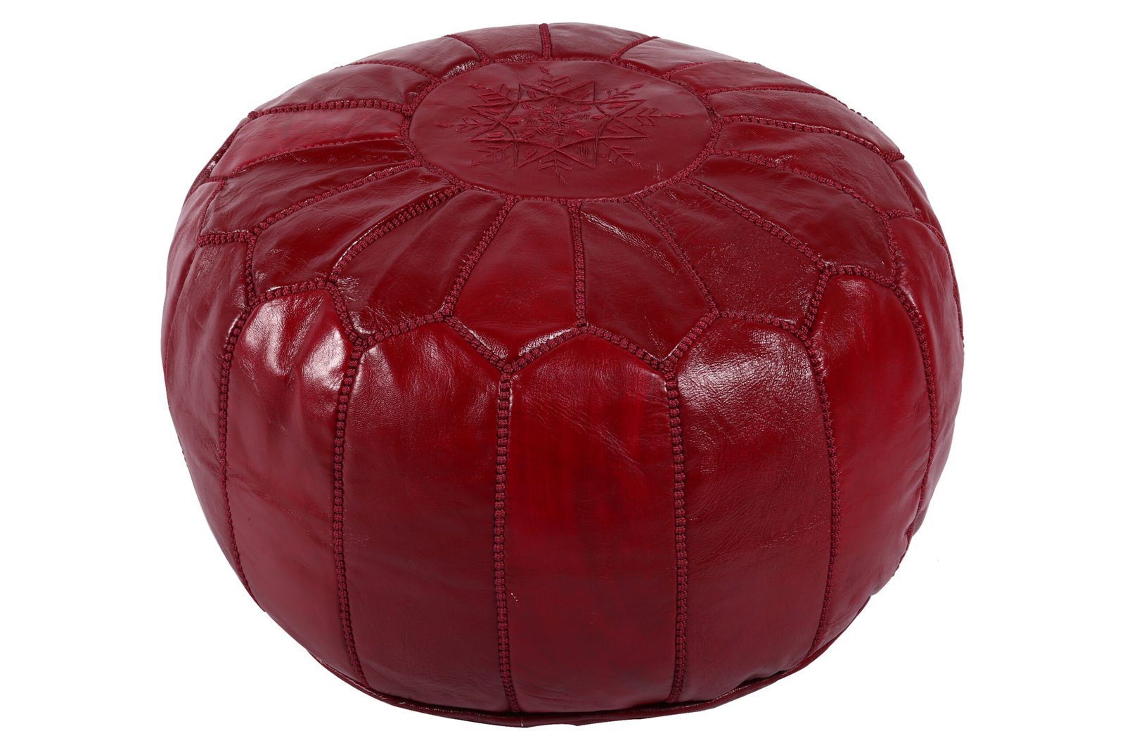 Dark Red Moroccan Leather Pouf