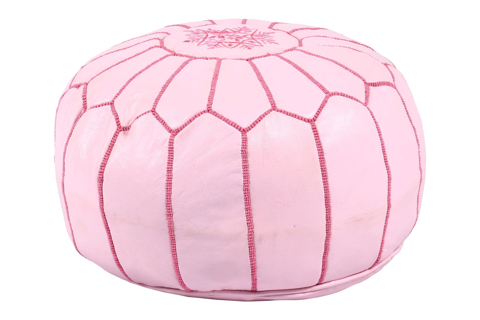 Pink Moroccan leather pouf