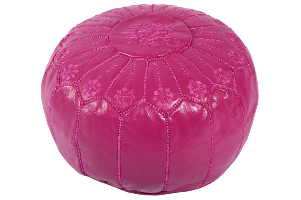 Fuchsia Moroccan leather pouf