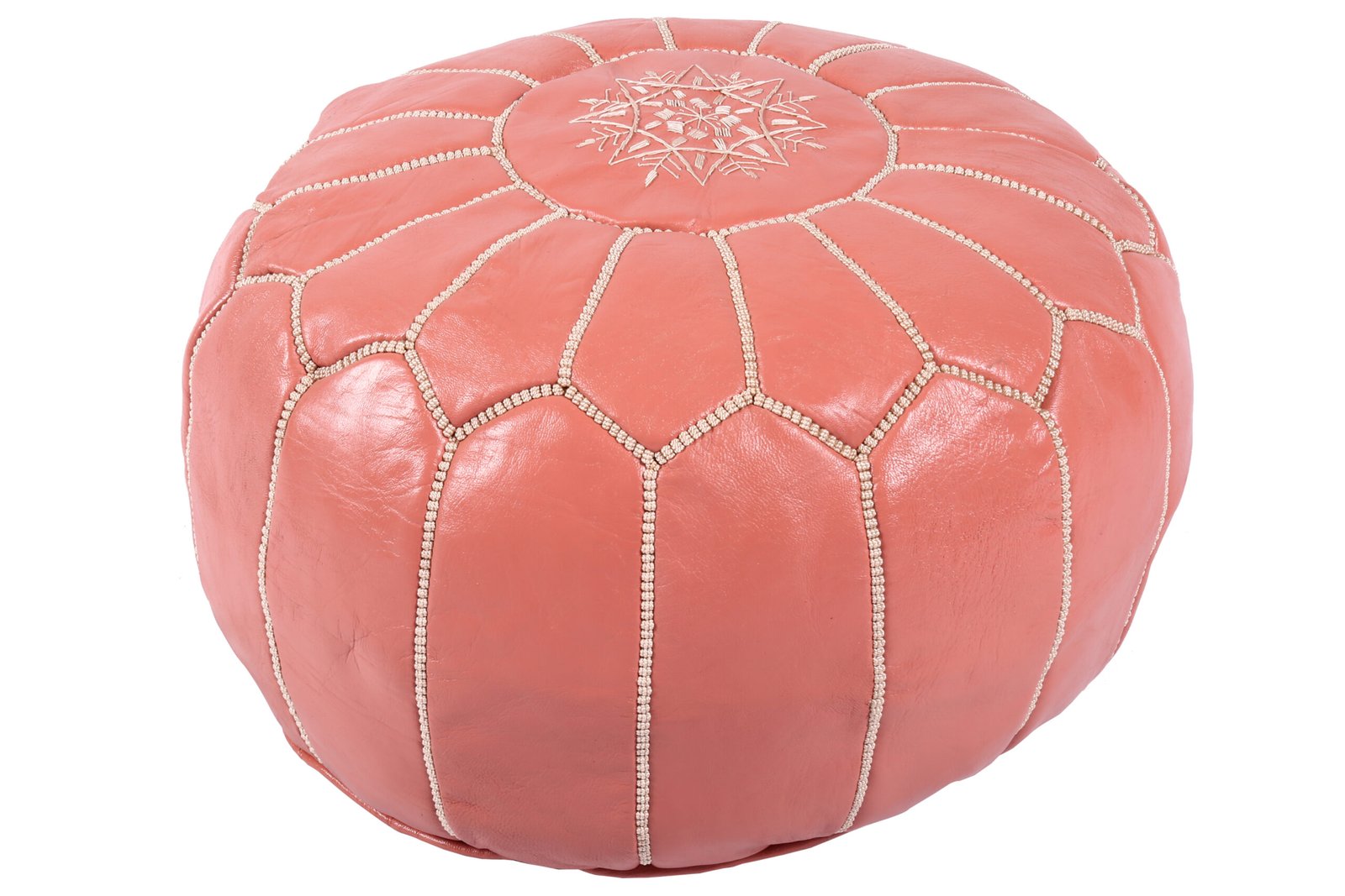 Coral Moroccan leather pouf