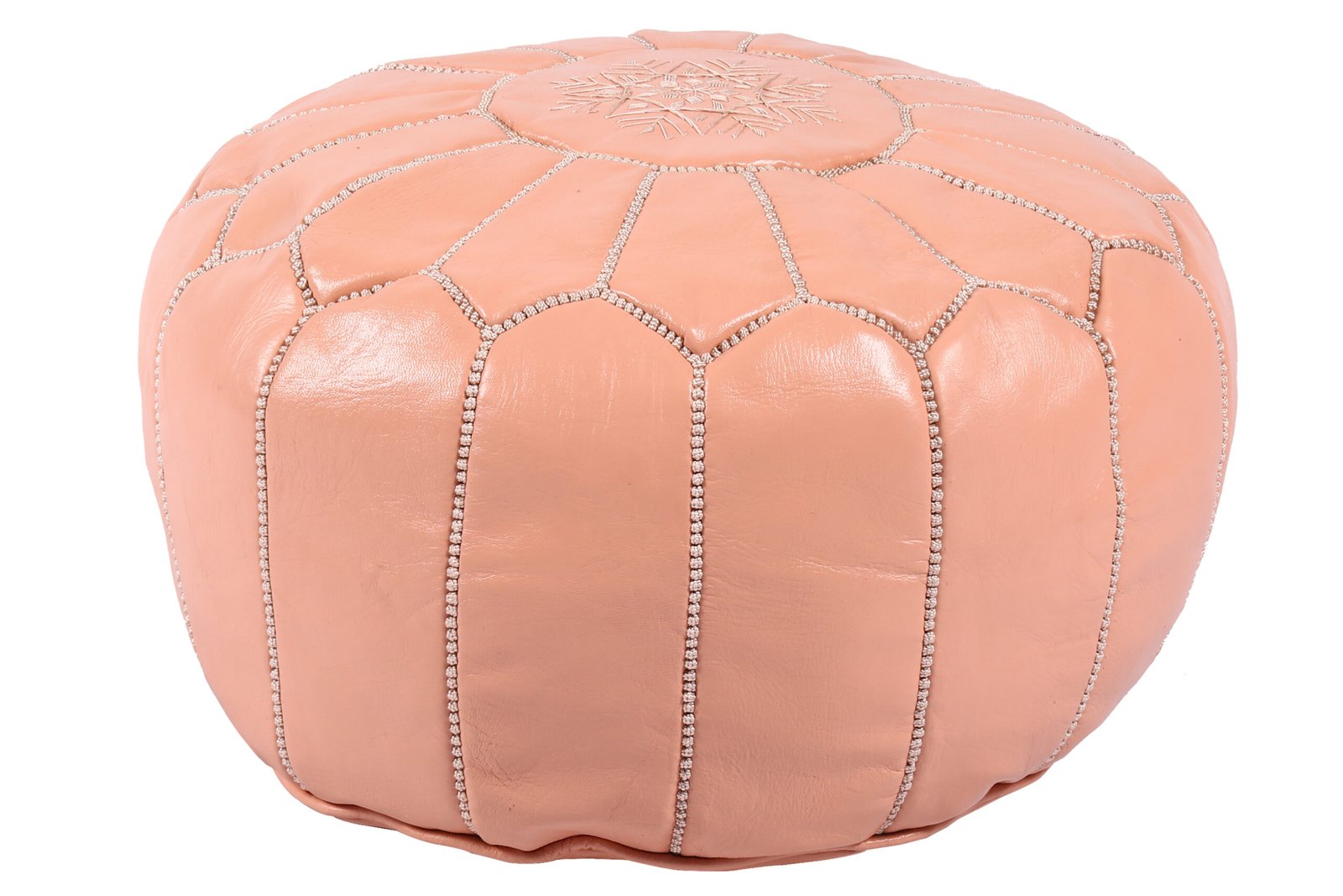 Peach Moroccan leather pouf