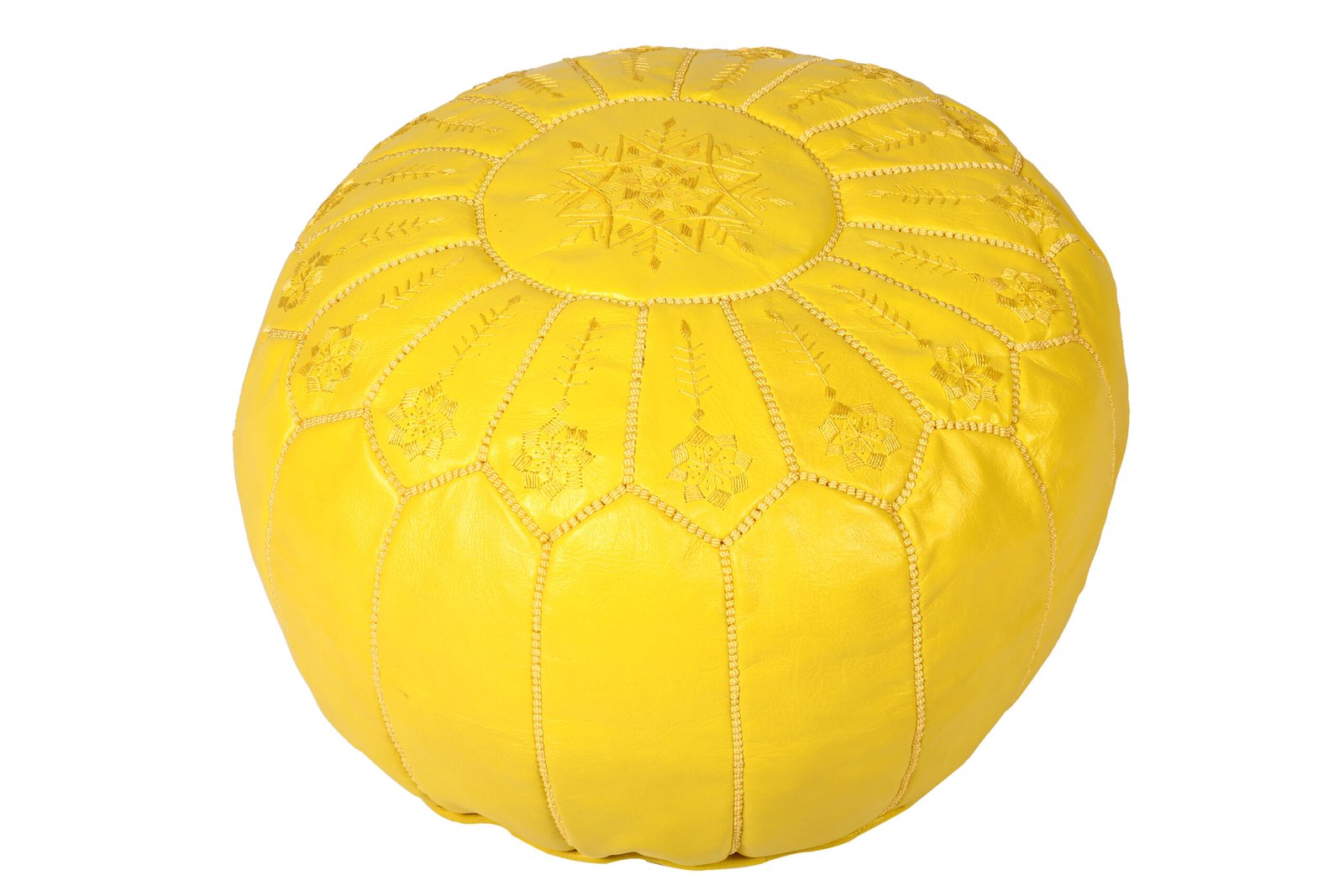 Yellow Moroccan leather pouf