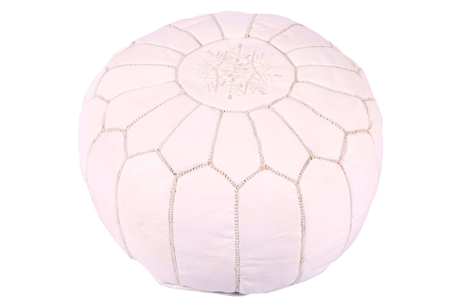 White Moroccan leather pouf