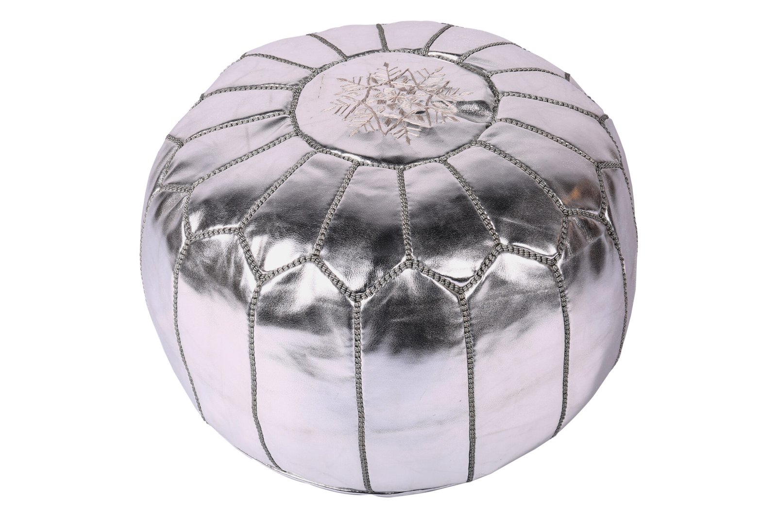 Silver Moroccan leather pouf