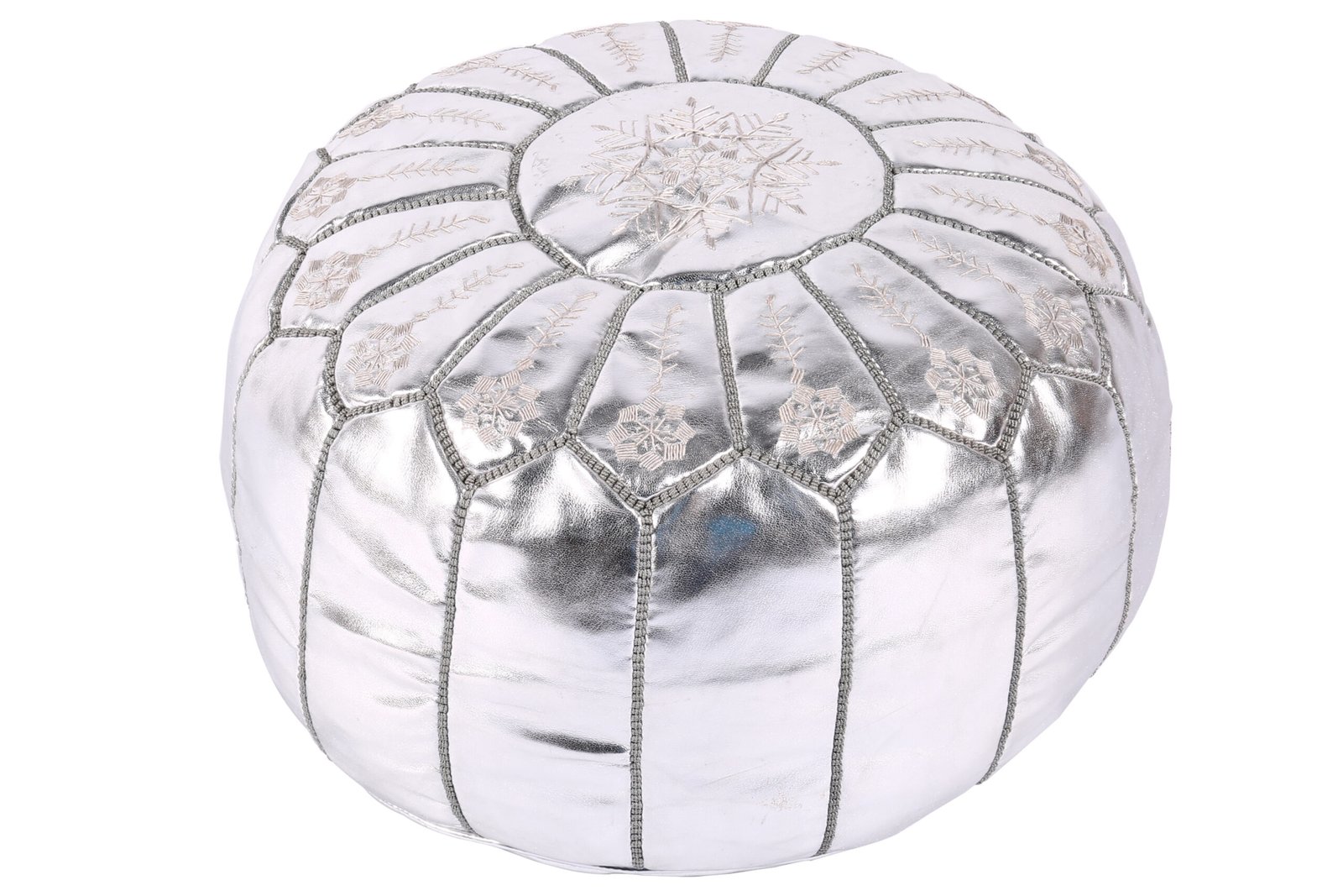 Silver Moroccan leather pouf